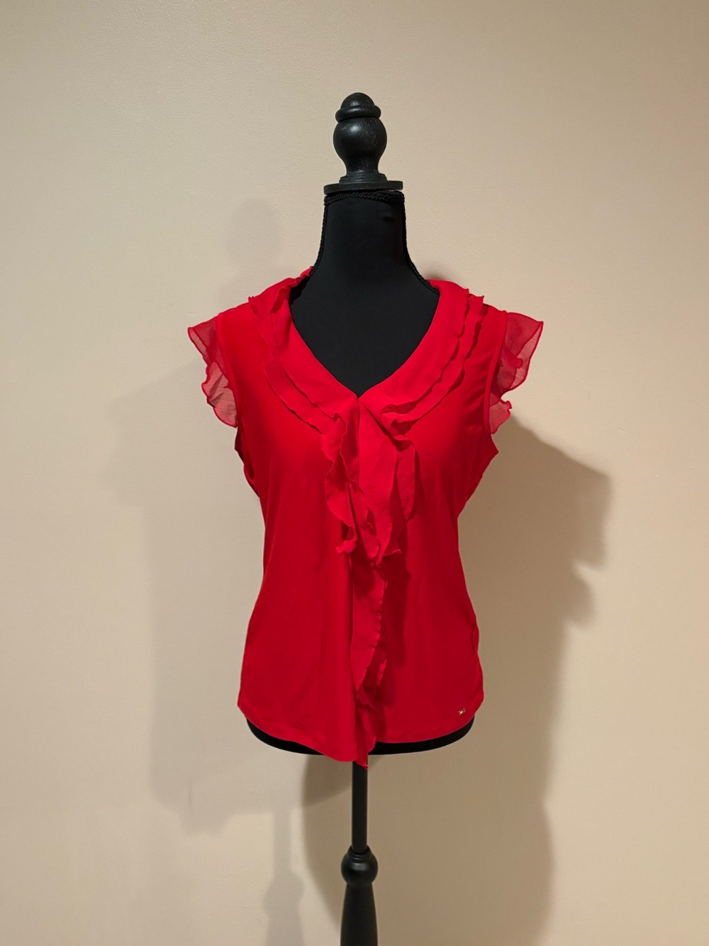 Tommy Hilfiger Red Ruffle V-Neck Sleeveless Blouse